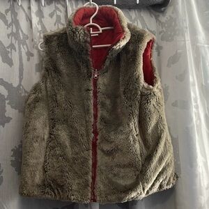 WEATHERPROOF Quilted Reversible FAUX FUR / RED Zip Up Vest -Size Large